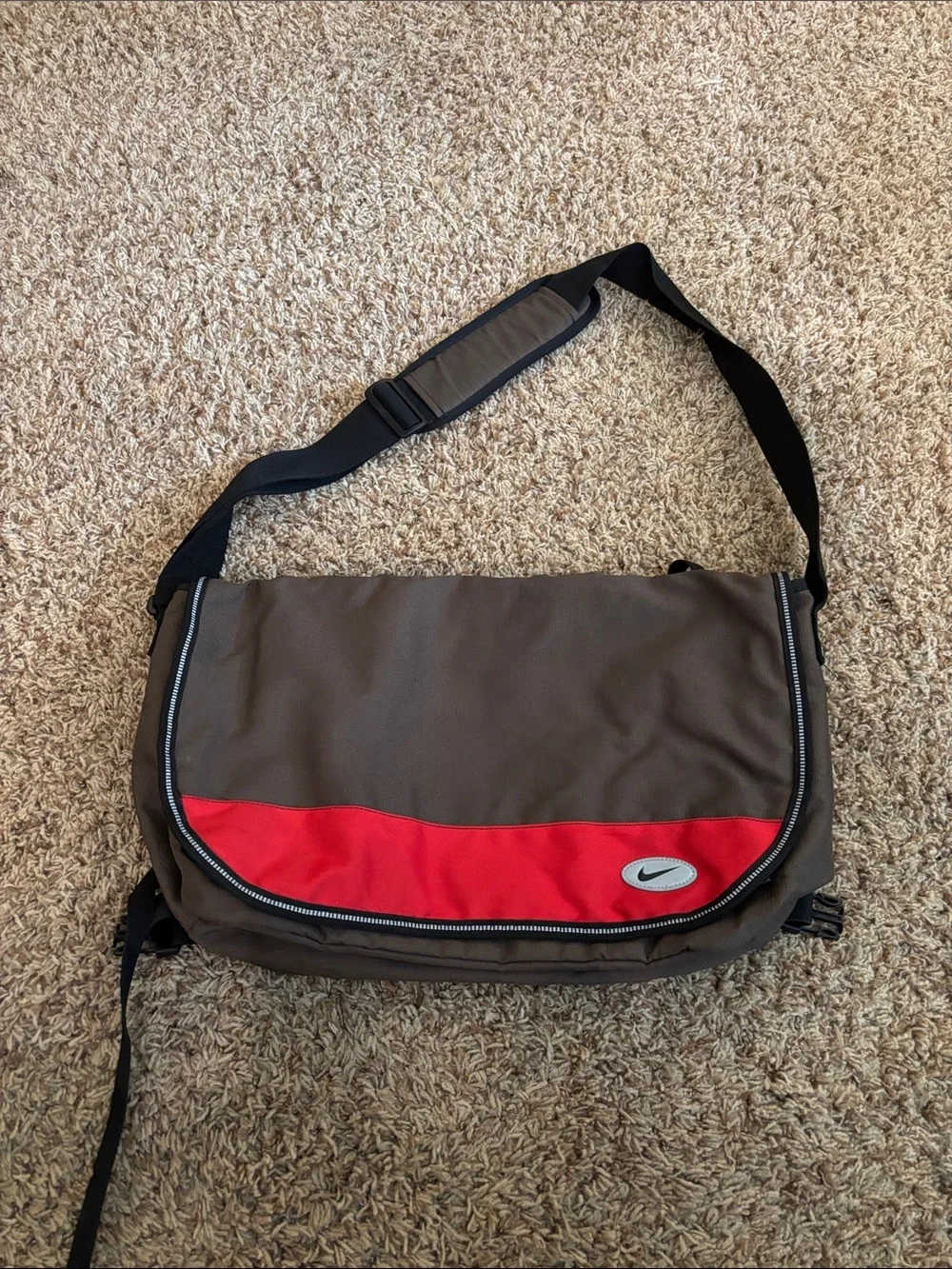 Nike Brown Messenger Bag with Red Accent